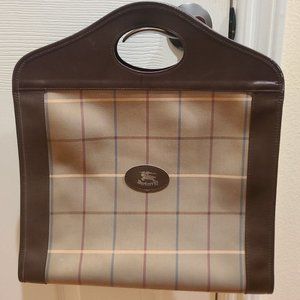 Vintage Burberrys Brown Plaid Tote Bag Canvas Leather